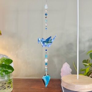 Origami Ornament #2419 - Large Crane with Dyed Agate Pendant